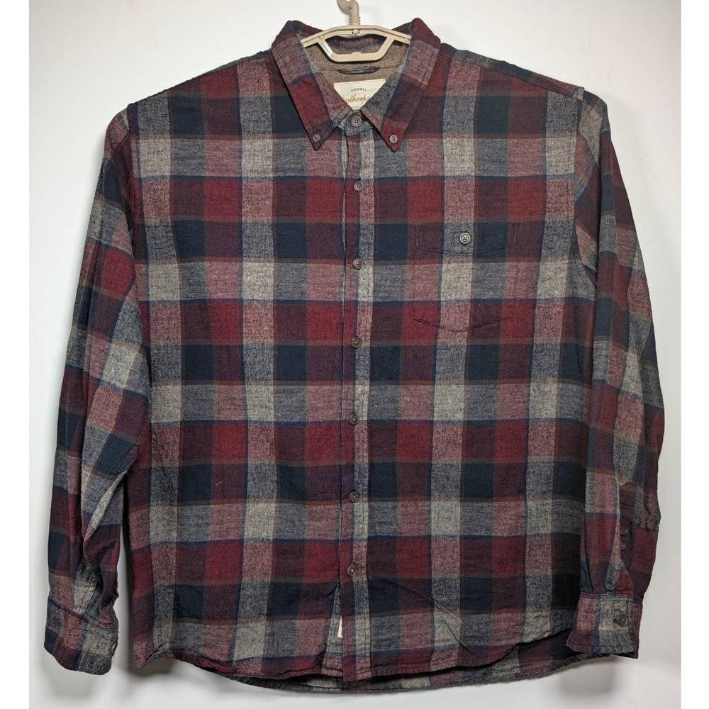 Weatherproof Vintage Mens XXL Flannel Shirt Cotton Burgundy Plaid Winter